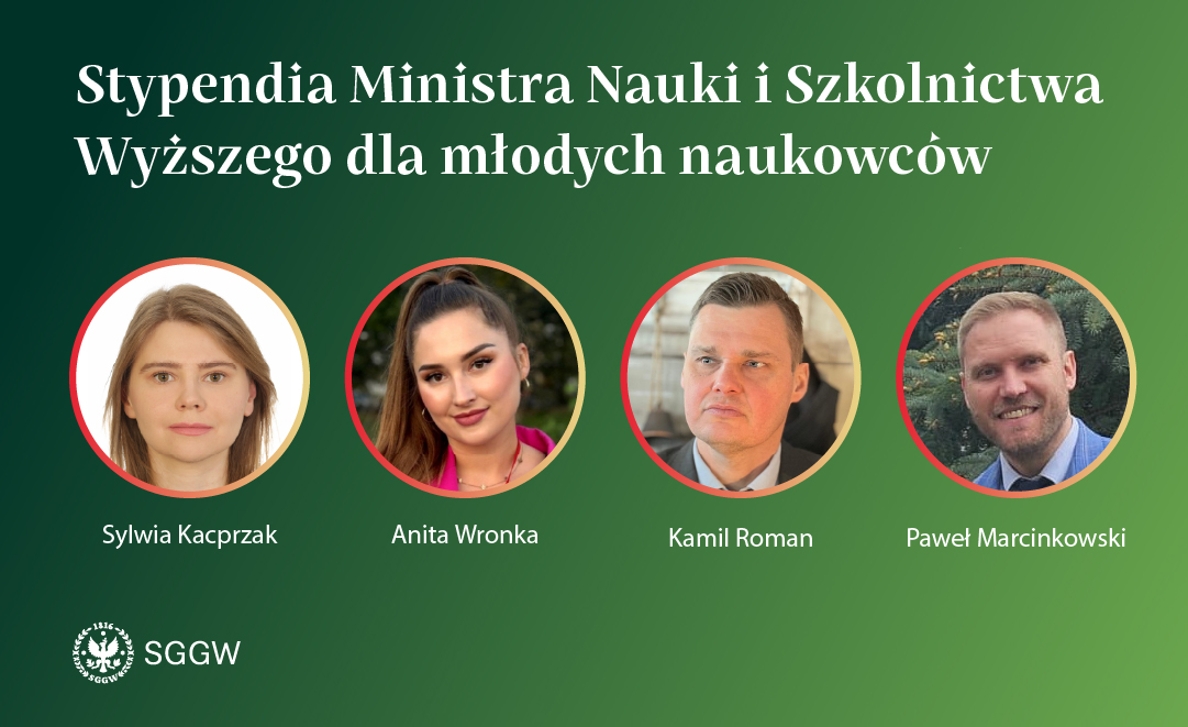 grafika ze zdjęciami czterech osób, którym przyznano stypendia ministra szkolnictwa