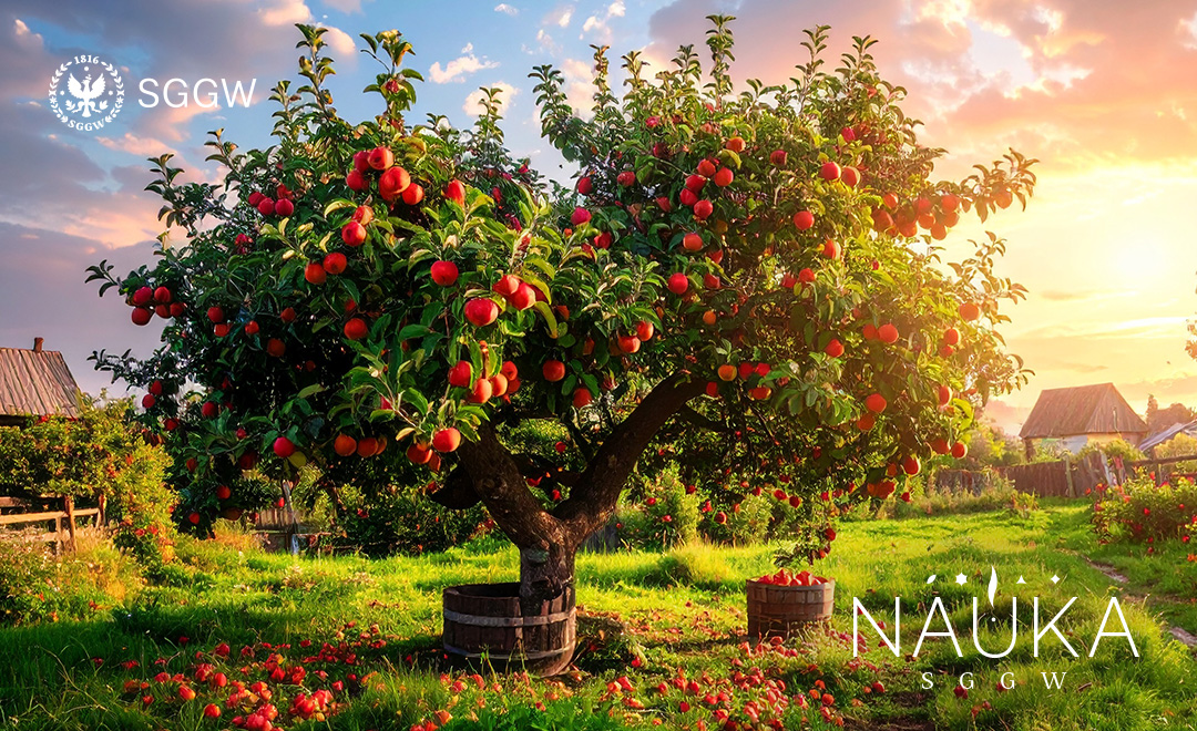 Drzewa jabłoni w ogrodzie w słoneczny dzień