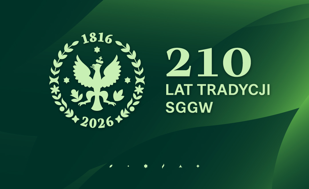 Grafika jubileuszowa SGGW z herbem uczelni oraz napisem: 210 lat tradycji SGGW, lata 1816–2026.