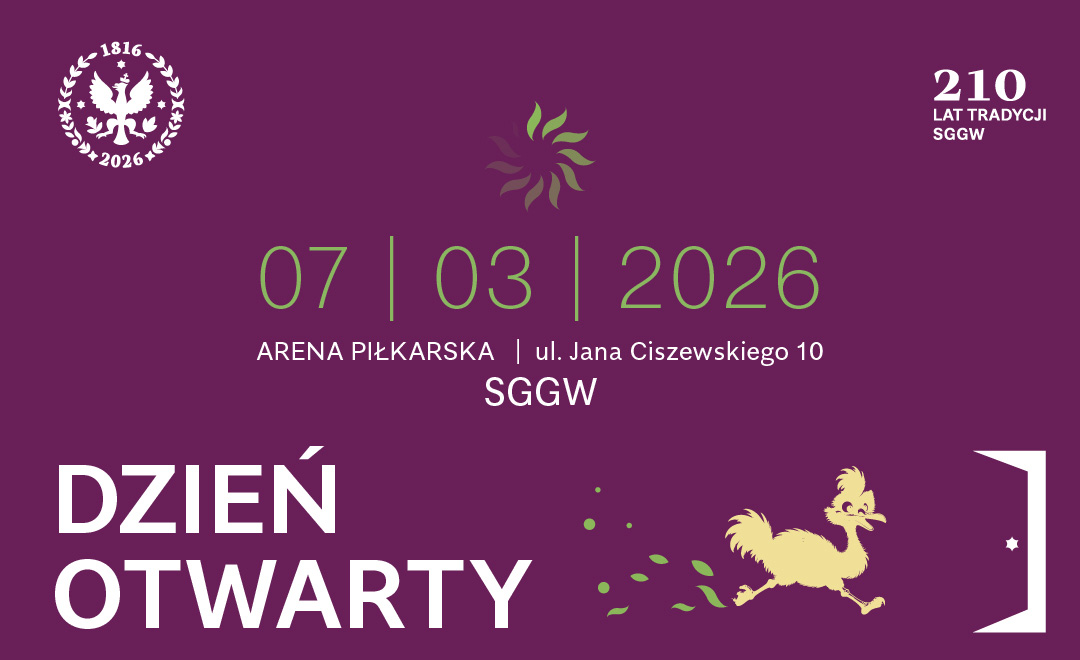 Grafika Dnia Otwartego SGGW – 7 marca 2026, Arena Piłkarska SGGW przy ul. Jana Ciszewskiego 10, jubileusz 210 lat tradycji uczelni.