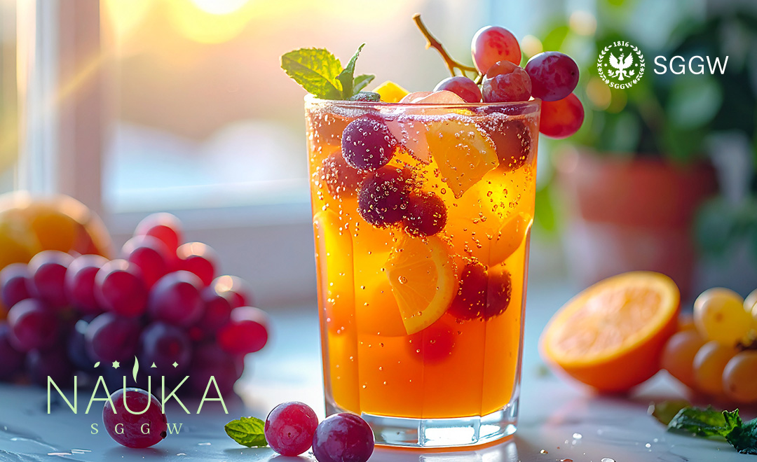 Pomarańczowy napój z owocami pomrańcze winogrona