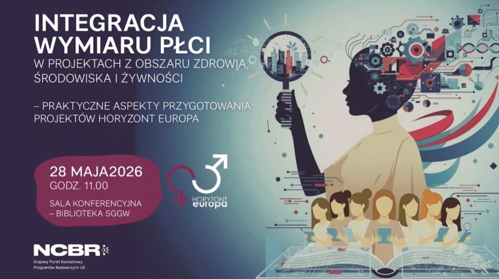 Plakat zapraszający na szkolenie z integracji wymiaru płci w projektach Horyzont Europa, organizowane przez NCBR